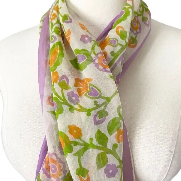 Vintage Baar and Beards 100% Silk Floral Scarf 60s-70s Style Print - Picture 2 of 4